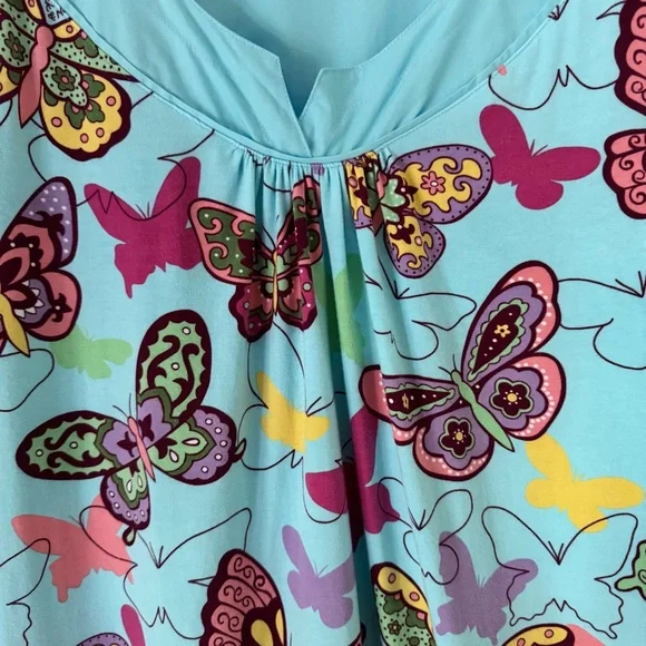 Nick & Nora Sleepshirt Nightgown Butterflies Blue Long Sleeve Pockets Size Large - Picture 5 of 10